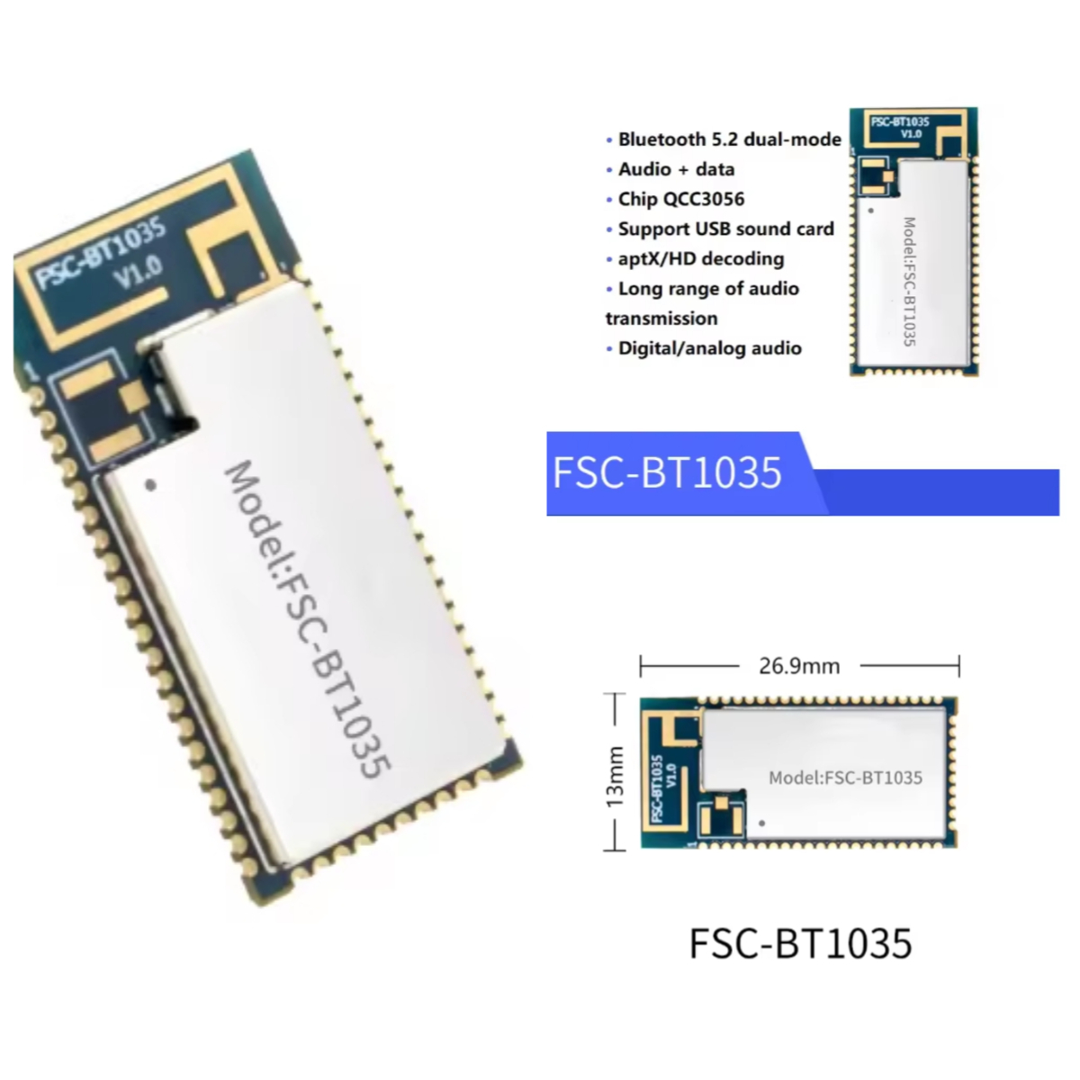 Usb Sound Card - FSC-BT1035 모듈 QCC3056 칩 블루투스 5.2